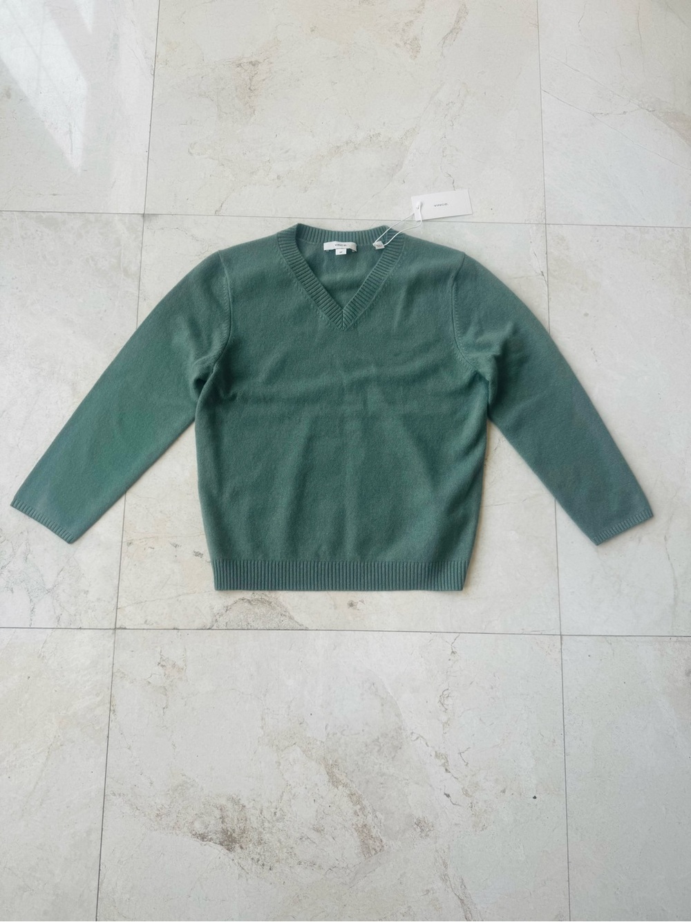 Vince Wool and Cashmere Blend V-Neck 3/4 Sleeves Sweater  Green size S - Picture 4 of 11